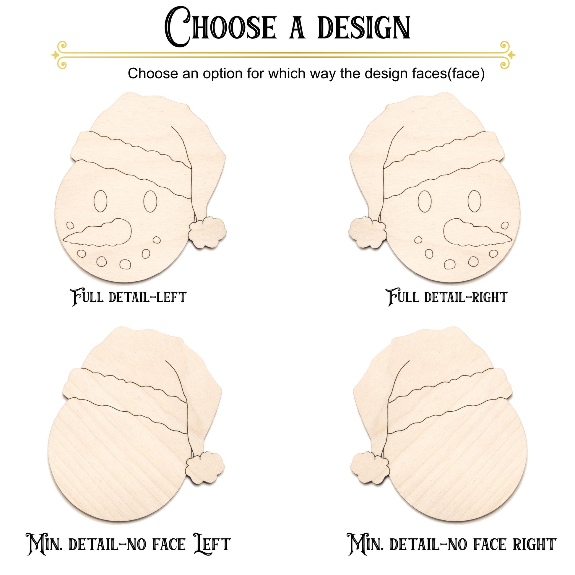 Snowman Head Wood Cutout - Santa Hat - Laser Cut Unfinished Craft Shape - Multiple Sizes
