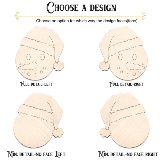 Snowman Head Wood Cutout - Santa Hat - Laser Cut Unfinished Craft Shape - Multiple Sizes