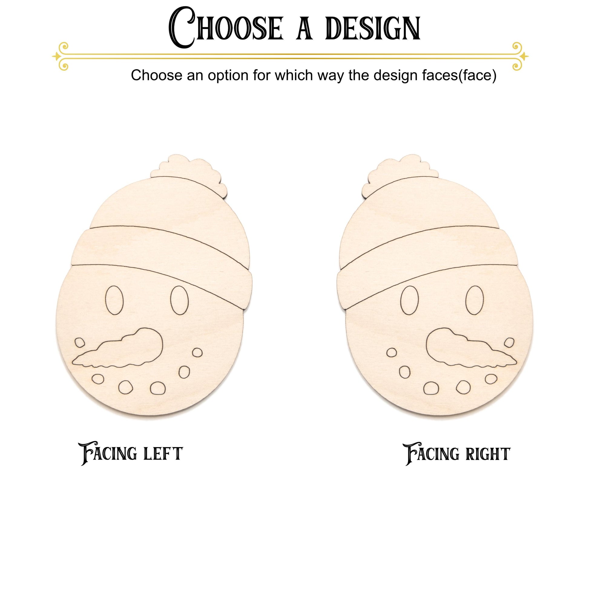 Snowman With Beanie Detail Wood Cutout - Laser Cut Unfinished Craft Shape - Multiple Sizes