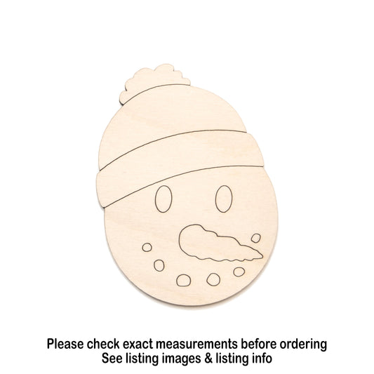 Snowman With Beanie Detail Wood Cutout - Laser Cut Unfinished Craft Shape - Multiple Sizes