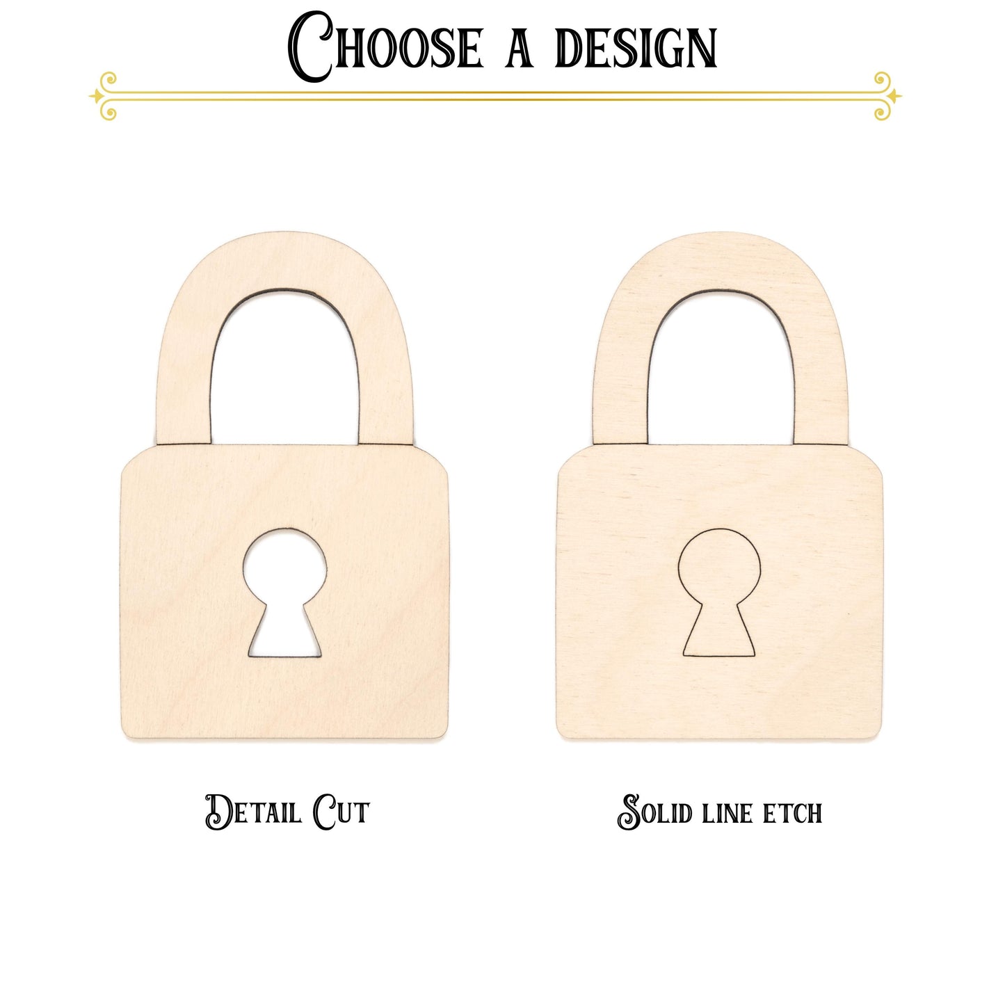 Lock Wood Cutout - Laser Cut Unfinished Craft Shape - Multiple Sizes