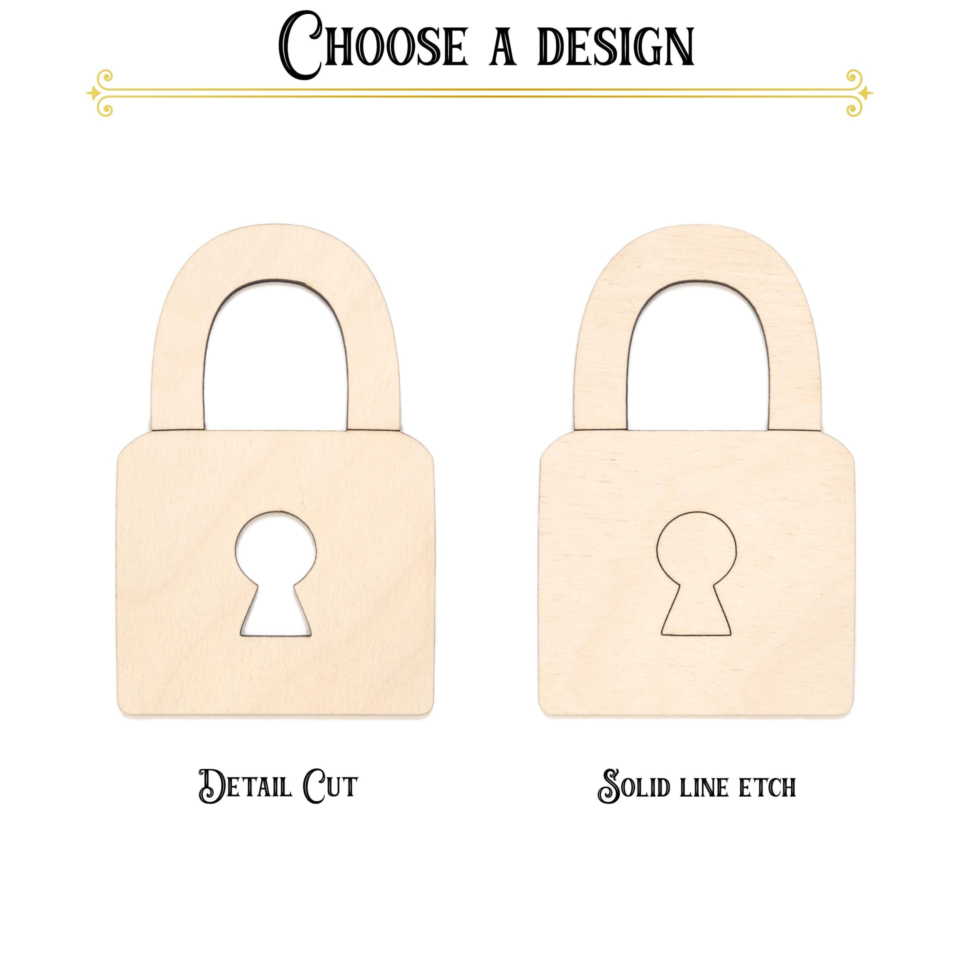 Lock Wood Cutout - Laser Cut Unfinished Craft Shape - Multiple Sizes