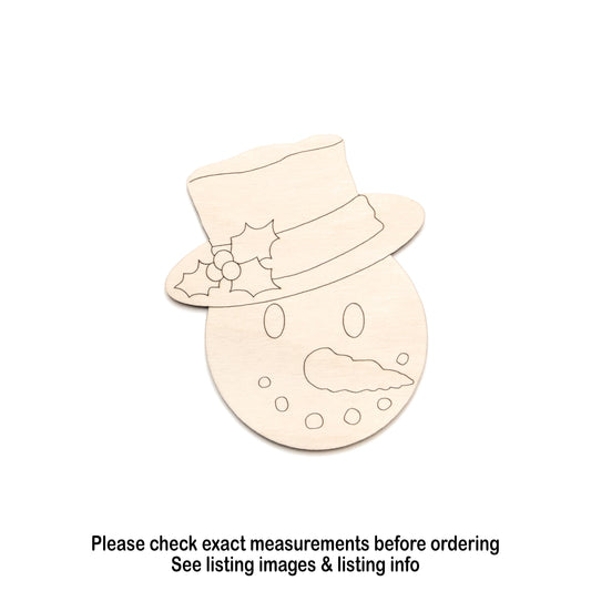 Snowman Head Top Hat Wood Cutout -  Laser Cut Unfinished Craft Shape - Multiple Sizes