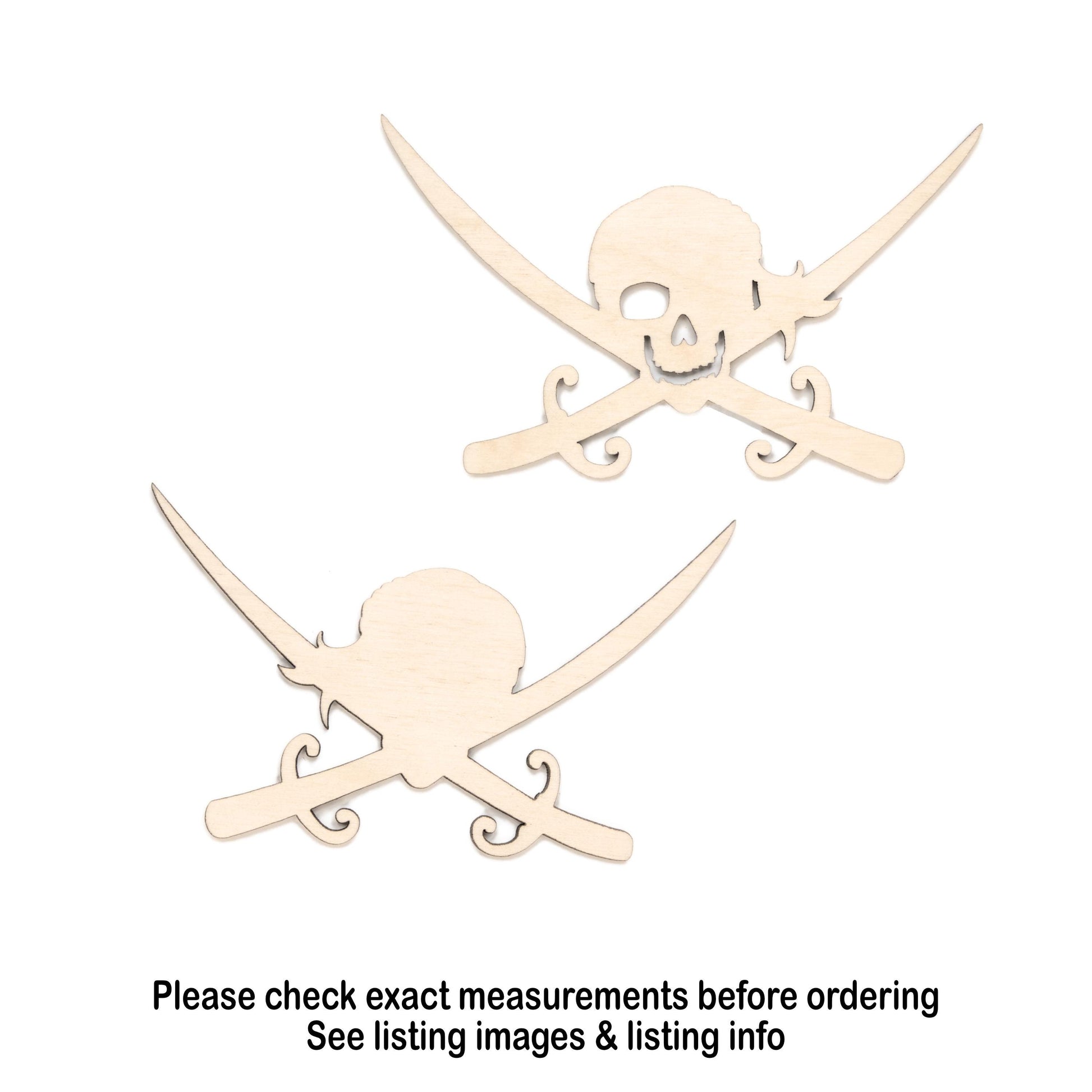 Pirate Skull With Crossed Swords Blank Wood Cutout - Laser Cut Unfinished Craft Shape - Multiple Sizes