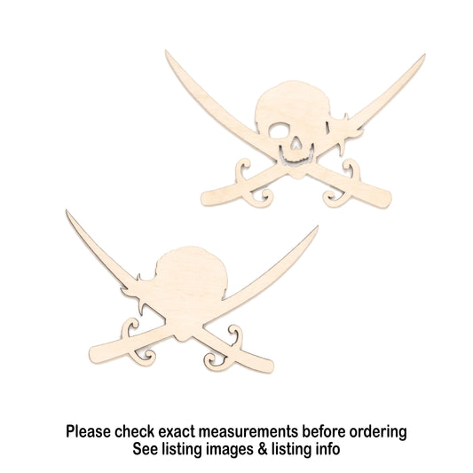Pirate Skull With Crossed Swords Blank Wood Cutout - Laser Cut Unfinished Craft Shape - Multiple Sizes