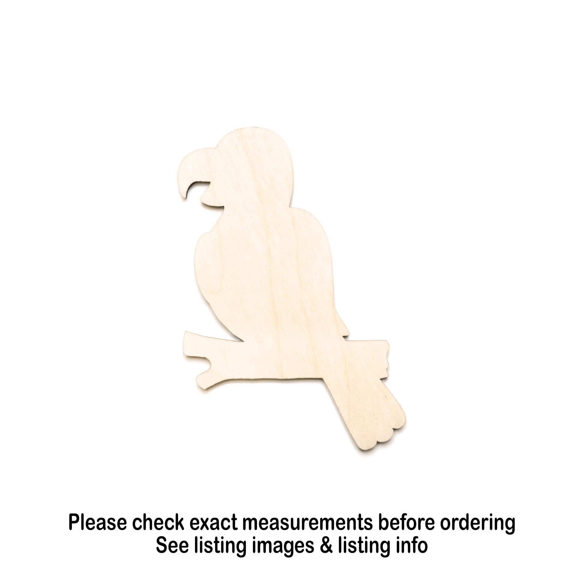 Parrot On Branch Blank Wood Cutout - Laser Cut Unfinished Craft Shape - Multiple Sizes