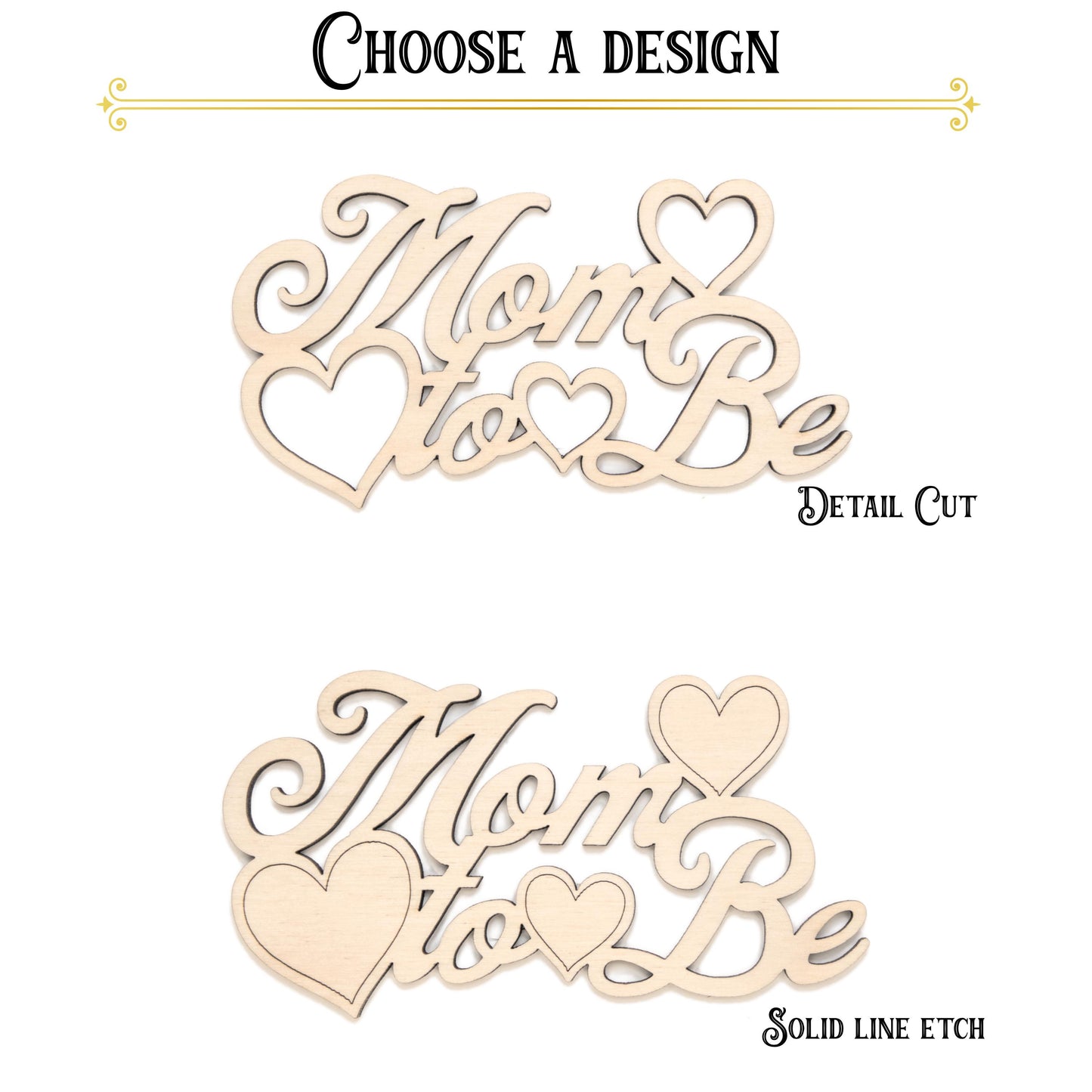 Mom To Be Hearts Wood Cutout - Laser Cut Unfinished Craft Shape - Multiple Sizes