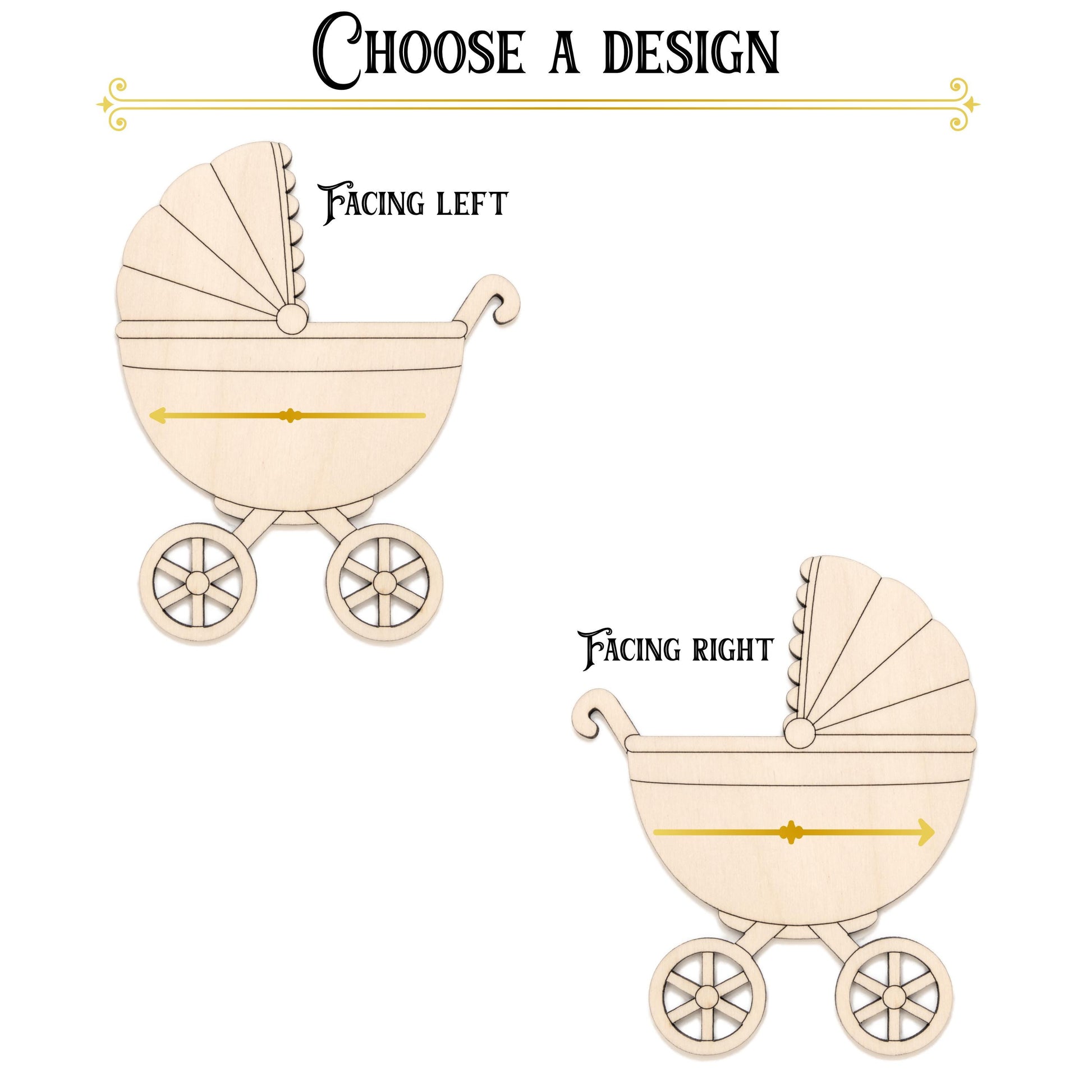 Baby Stroller Detailed Wood Cutout - Laser Cut Unfinished Craft Shape - Multiple Sizes