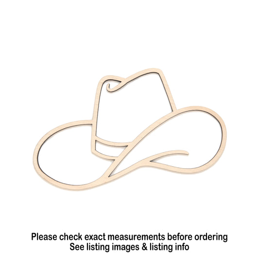 Cowboy Hat Outline Wood Cutout- Laser Cut Unfinished Craft Shape - Multiple Sizes