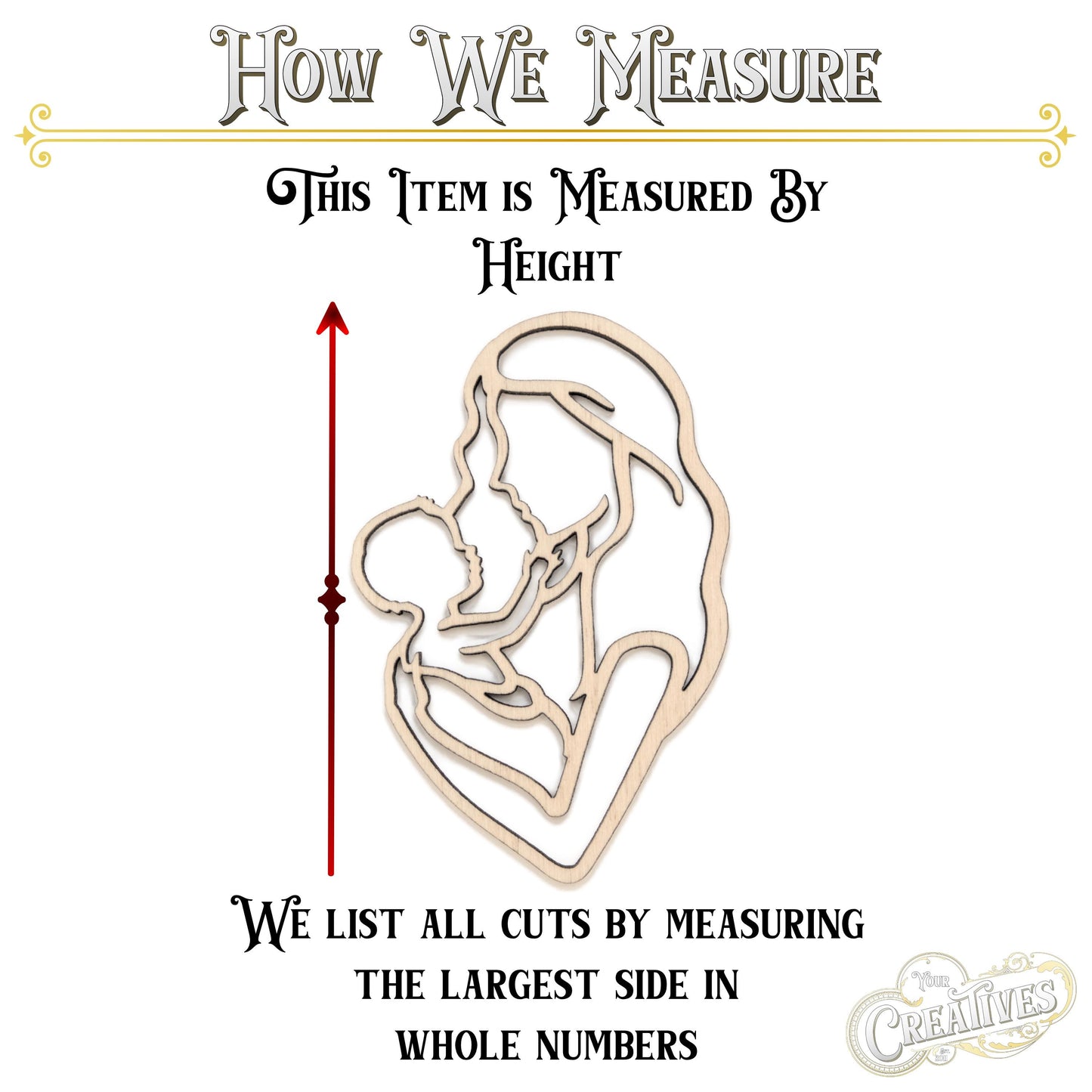 Mom And Baby Outline Wood Cutout- Laser Cut Unfinished Craft Shape - Multiple Sizes