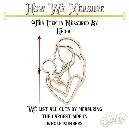 Mom And Baby Outline Wood Cutout- Laser Cut Unfinished Craft Shape - Multiple Sizes