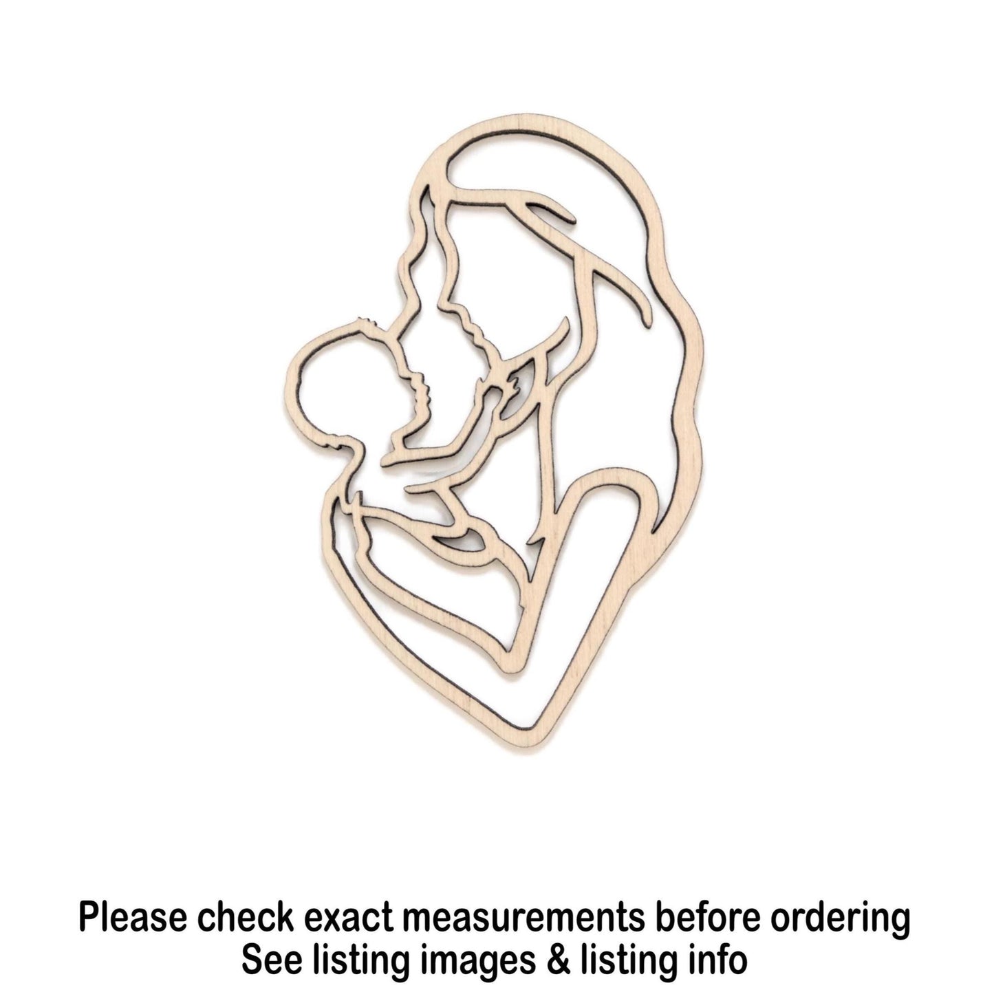 Mom And Baby Outline Wood Cutout- Laser Cut Unfinished Craft Shape - Multiple Sizes
