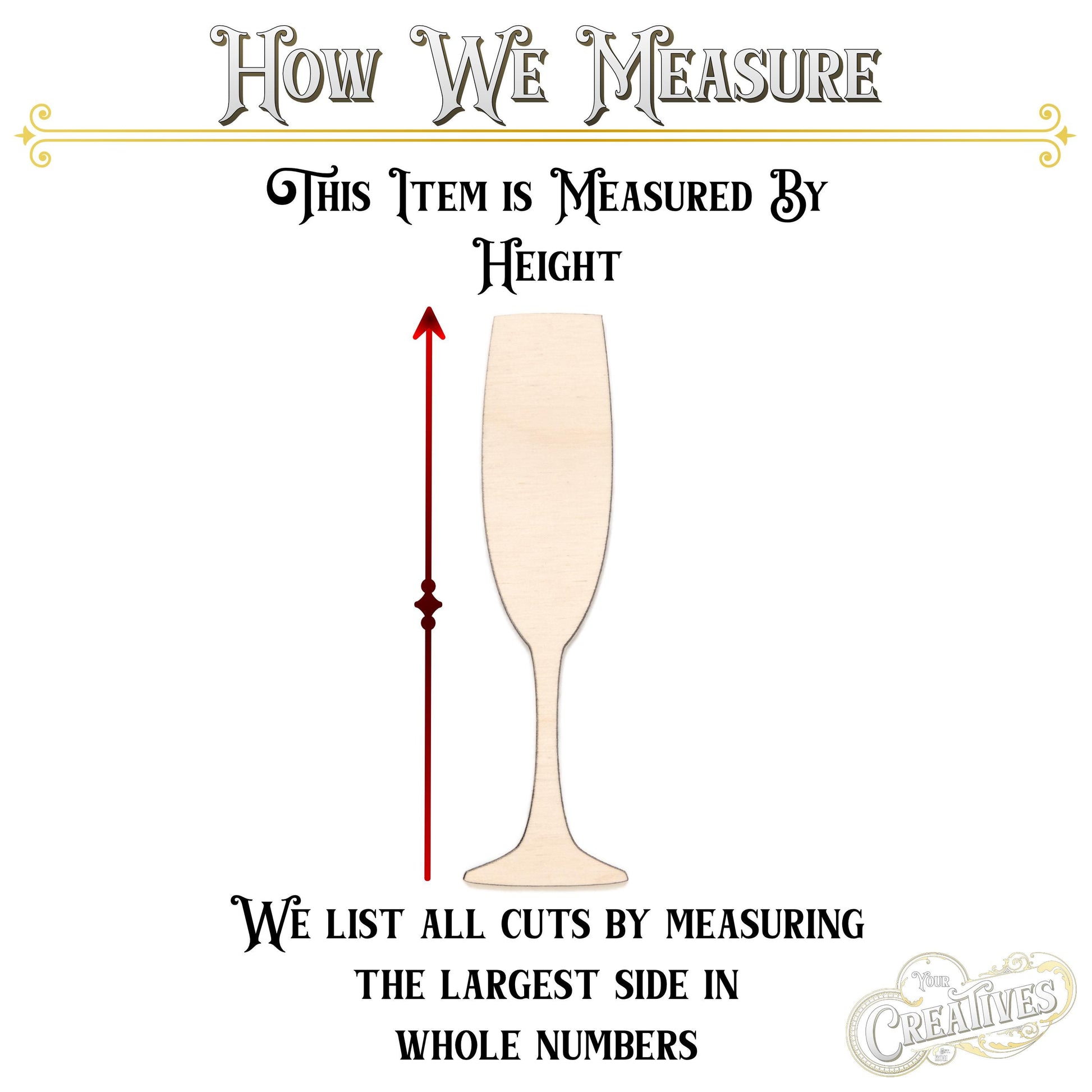 Champagne Glass Blank Wood Cutout - Laser Cut Unfinished Crat Shape - Multiple Sizes