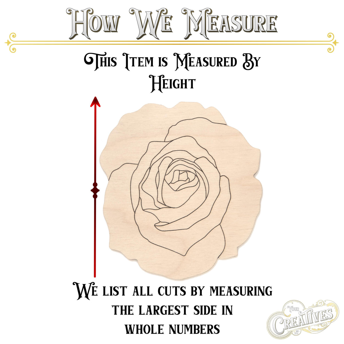 Rose Realistic Wood Cutout - Laser Cut Unfinished Craft Shape - Multiple Sizes