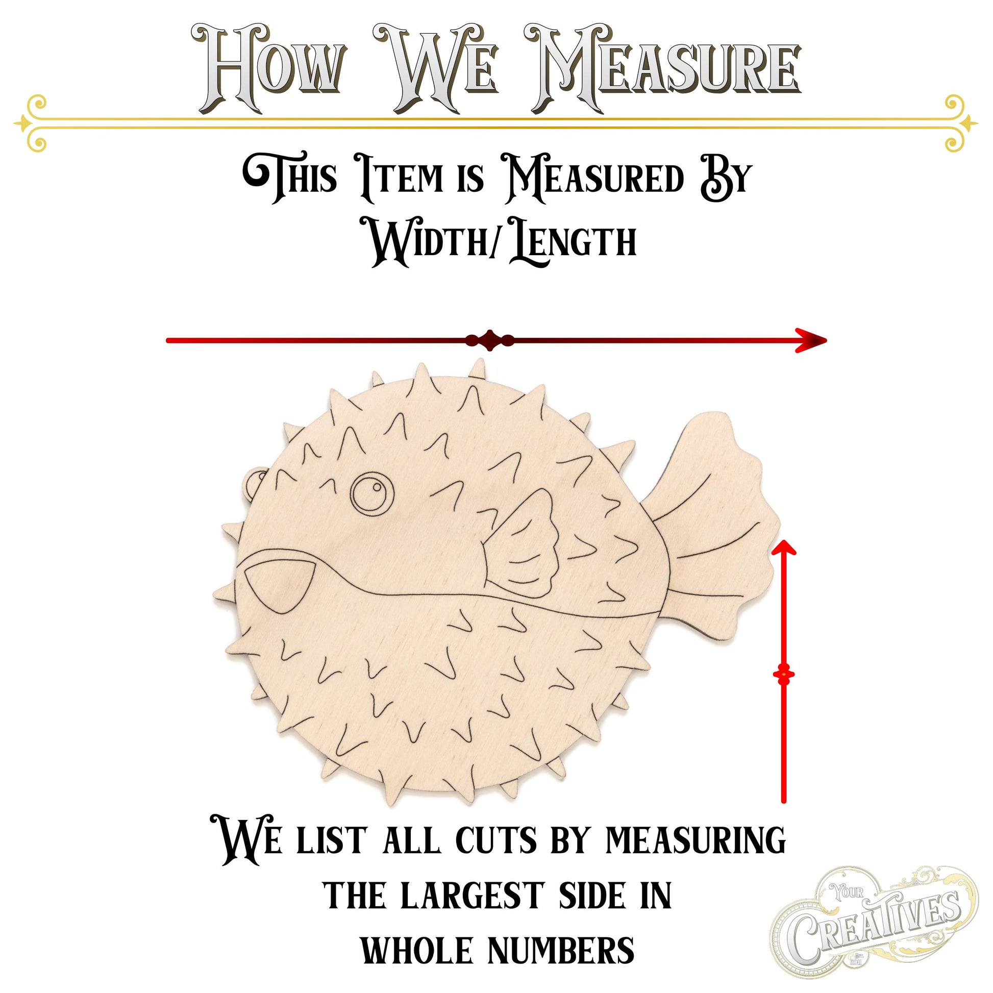Pufferfish Side View Wood Cutout - Laser Cut Unfinished Craft Shape - Multiple Sizes