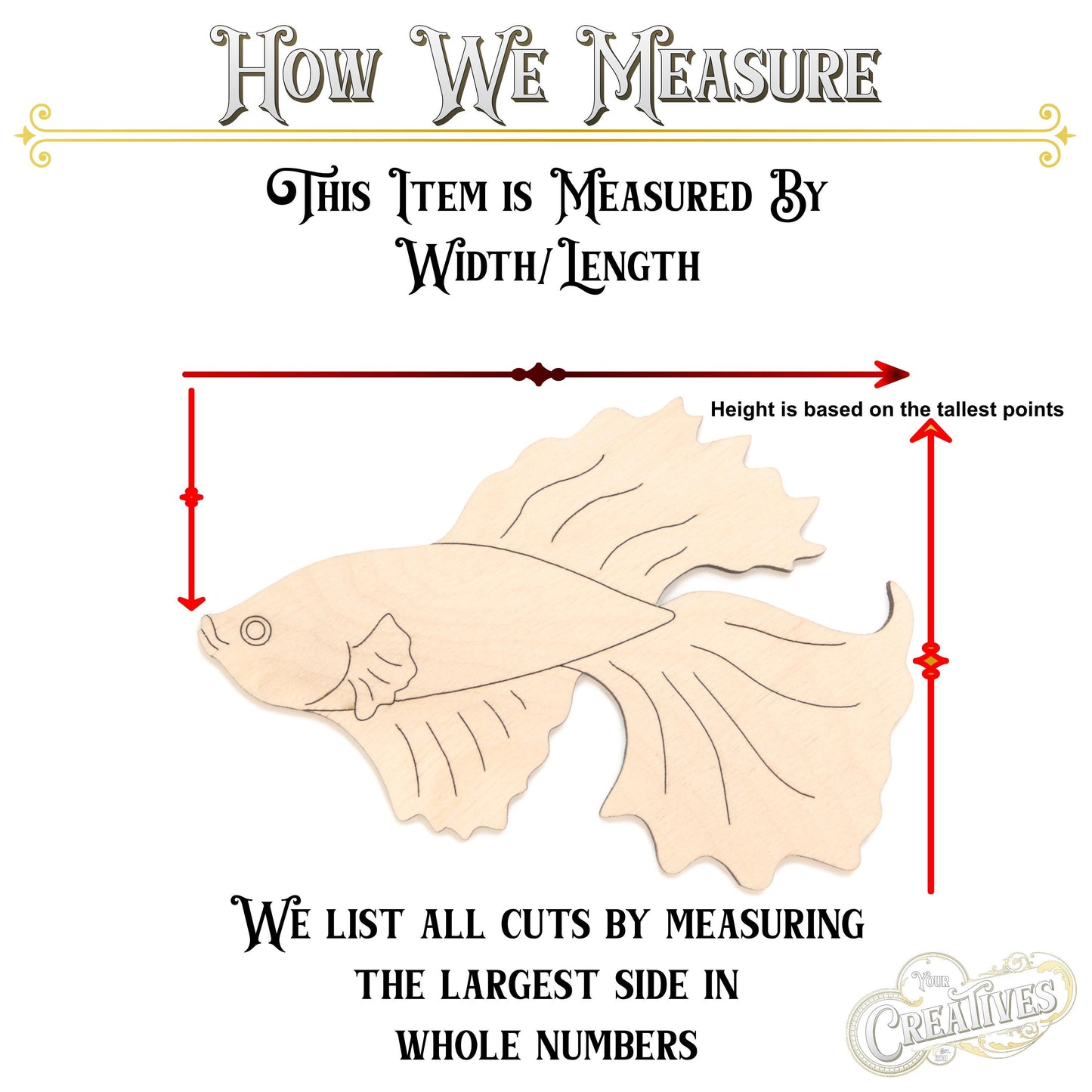 Betta Fish Wood Cutout - Laser Cut Unfinished Craft Shape - Multiple Sizes