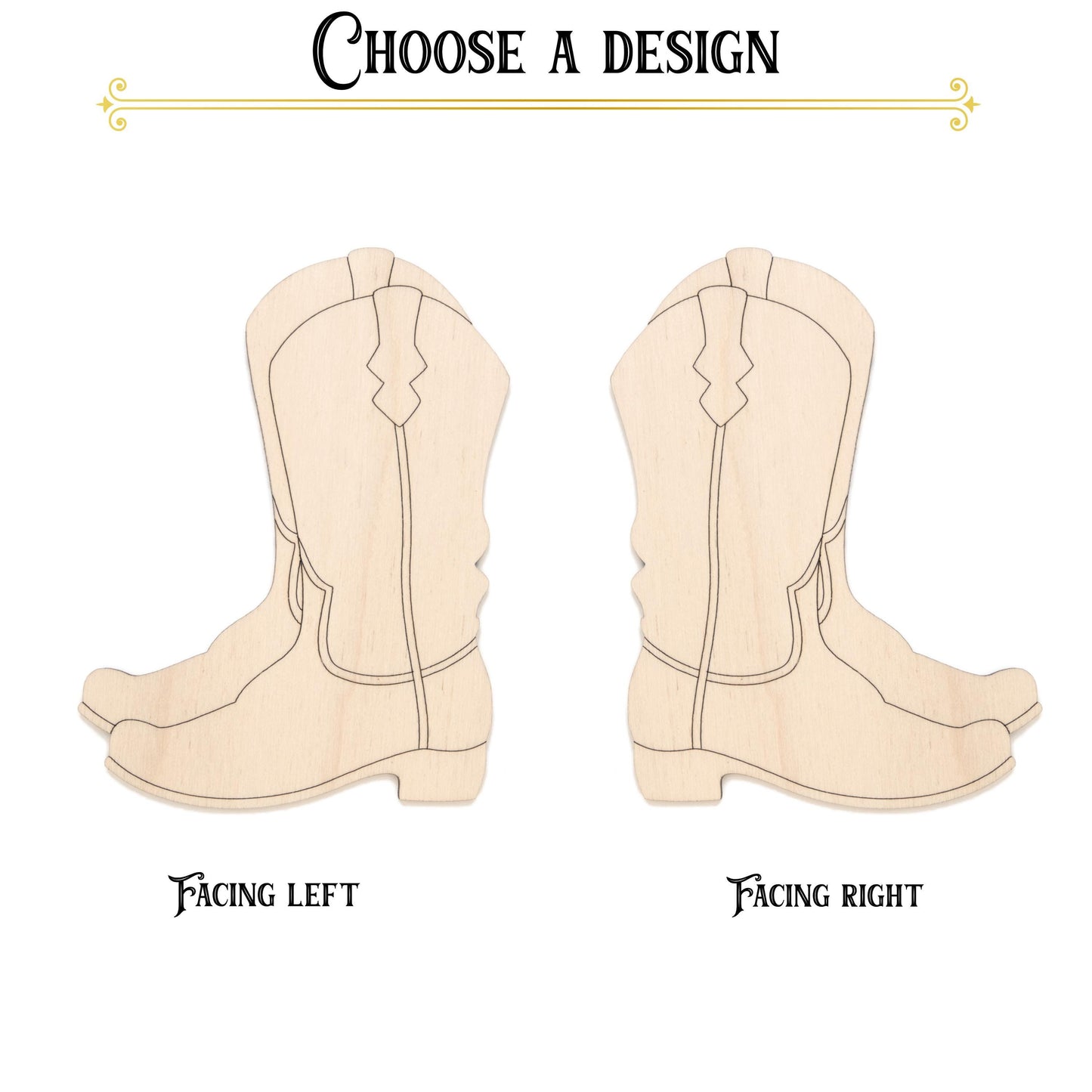 Cowboy Boots Detail Wood Cutout - Laser Cut Unfinished Craft Shape - Multiple Sizes