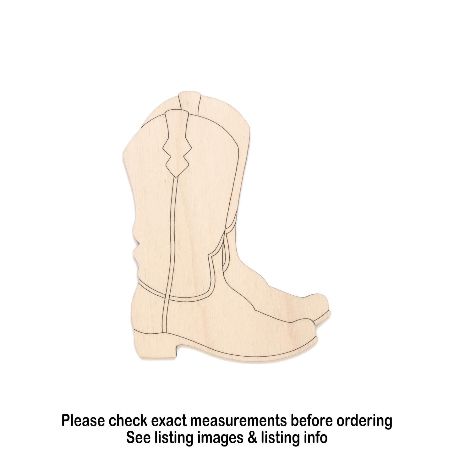 Cowboy Boots Detail Wood Cutout - Laser Cut Unfinished Craft Shape - Multiple Sizes