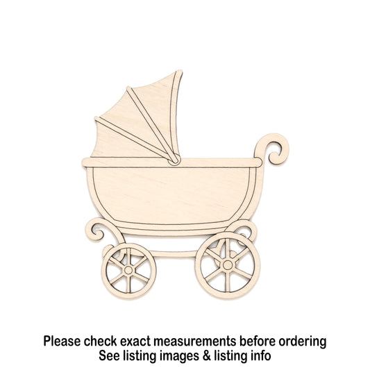 Baby Stroller Vintage Detail Wood Cutout - Laser Cut Unfinished Craft Shape - Multiple Sizes