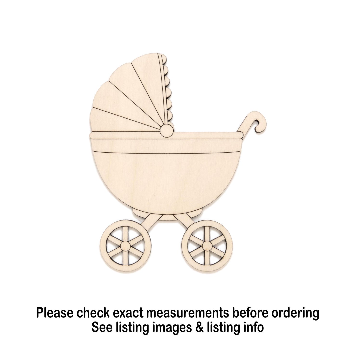 Baby Stroller Detailed Wood Cutout - Laser Cut Unfinished Craft Shape - Multiple Sizes
