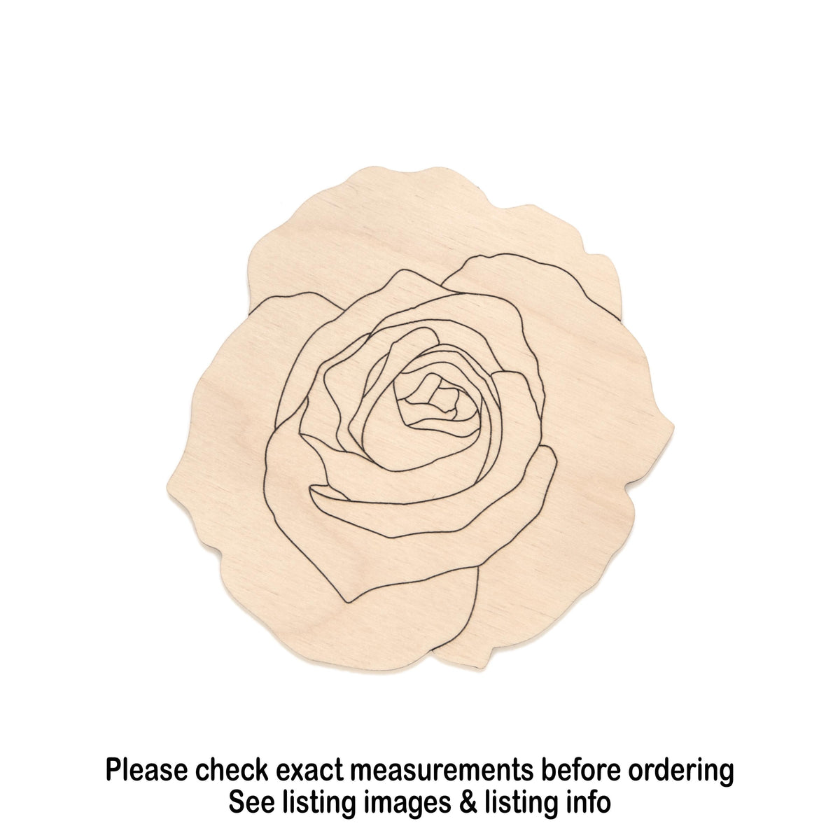 Rose Realistic Wood Cutout - Laser Cut Unfinished Craft Shape - Multiple Sizes