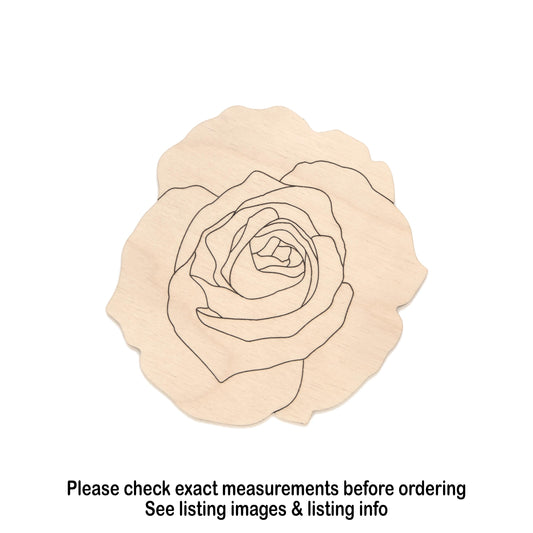 Rose Realistic Wood Cutout - Laser Cut Unfinished Craft Shape - Multiple Sizes