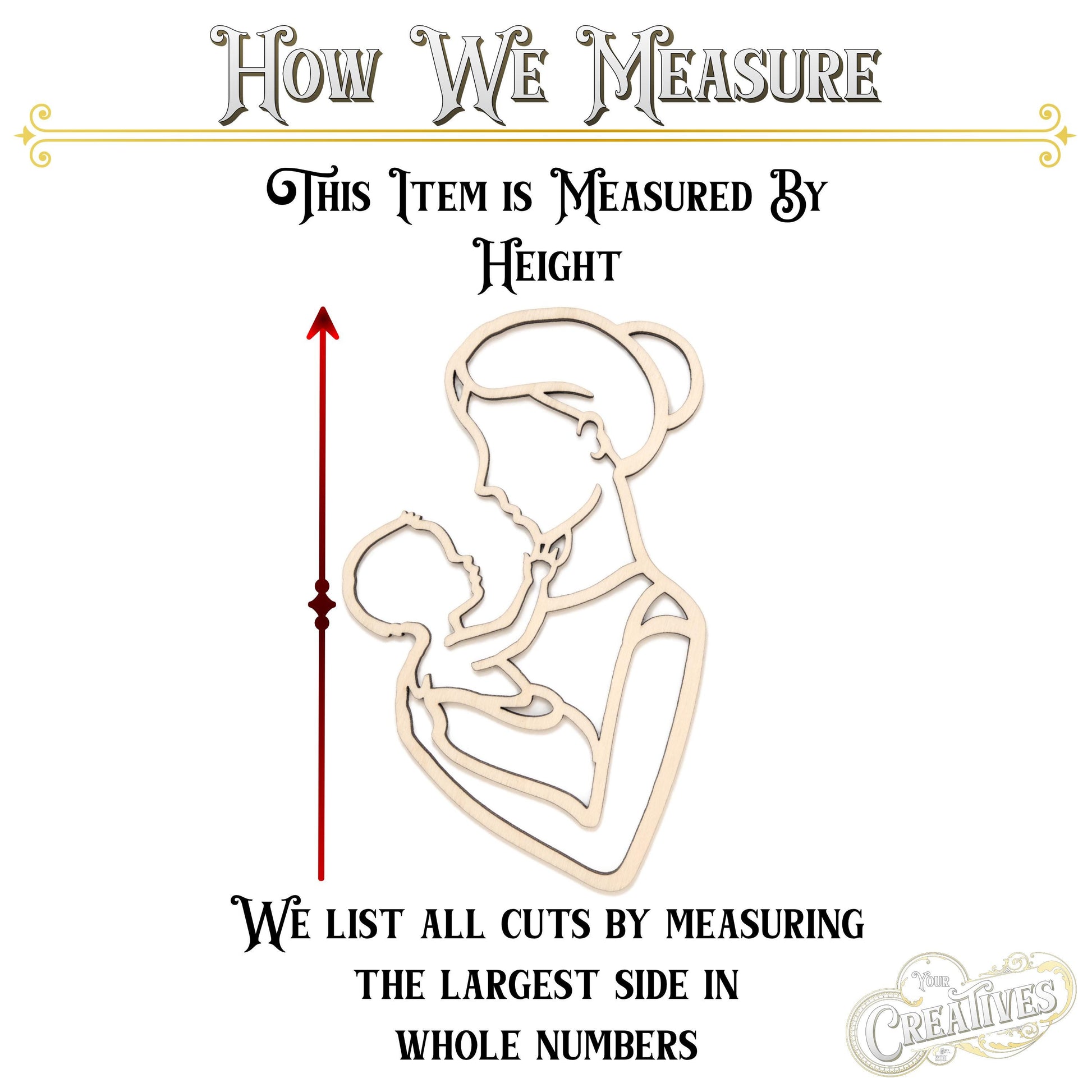 Mom And Baby Outline With Bun Wood Cutout - Laser Cut Unfinished Craft Shape - Multiple Sizes