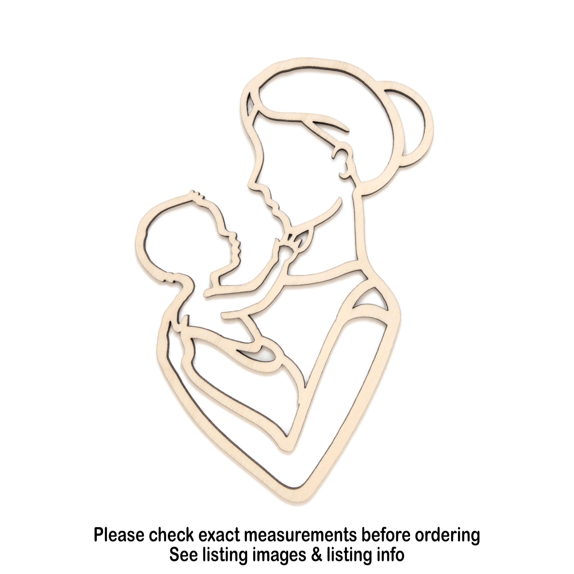 Mom And Baby Outline With Bun Wood Cutout - Laser Cut Unfinished Craft Shape - Multiple Sizes