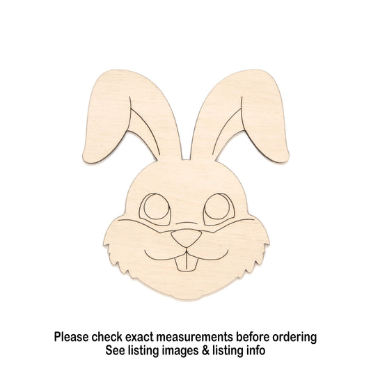 Bunny Cartoon Head Detail Wood Cutout- Laser Cut Unfinished Craft Shape - Multiple Sizes