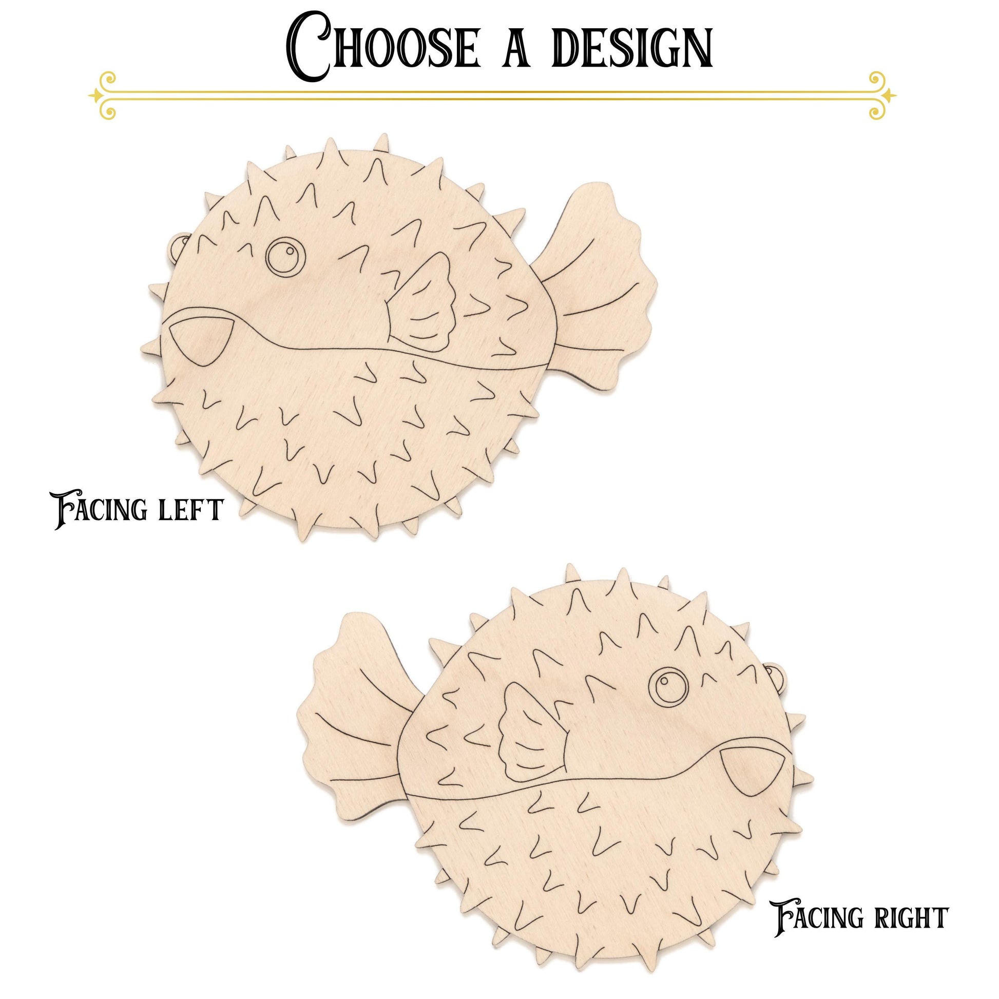 Pufferfish Side View Wood Cutout - Laser Cut Unfinished Craft Shape - Multiple Sizes