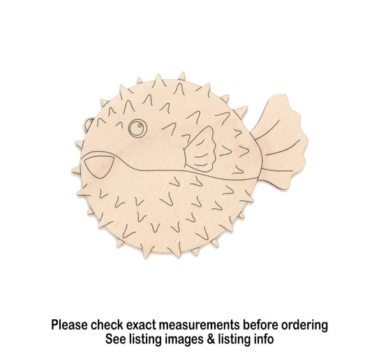 Pufferfish Side View Wood Cutout - Laser Cut Unfinished Craft Shape - Multiple Sizes