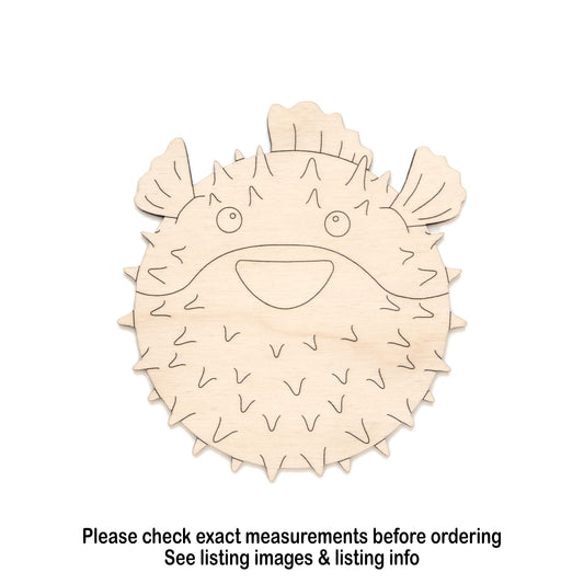 Pufferfish Wood Cutout - Laser Cut Unfinished Craft Shape - Multiple Sizes
