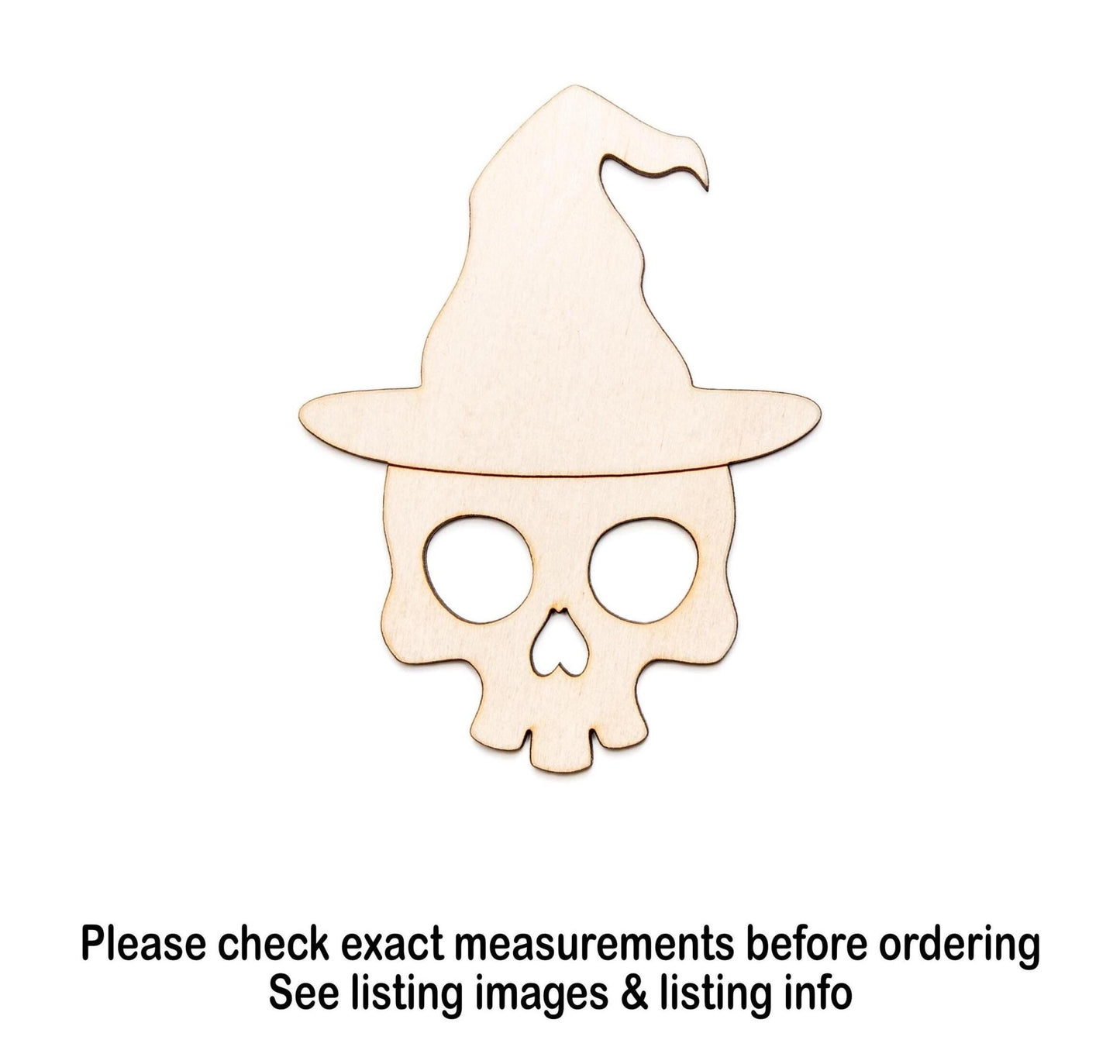 Cute Skull Witch Wood Cutout - Laser Cut Unfinished Craft Shape - Multiple Sizes