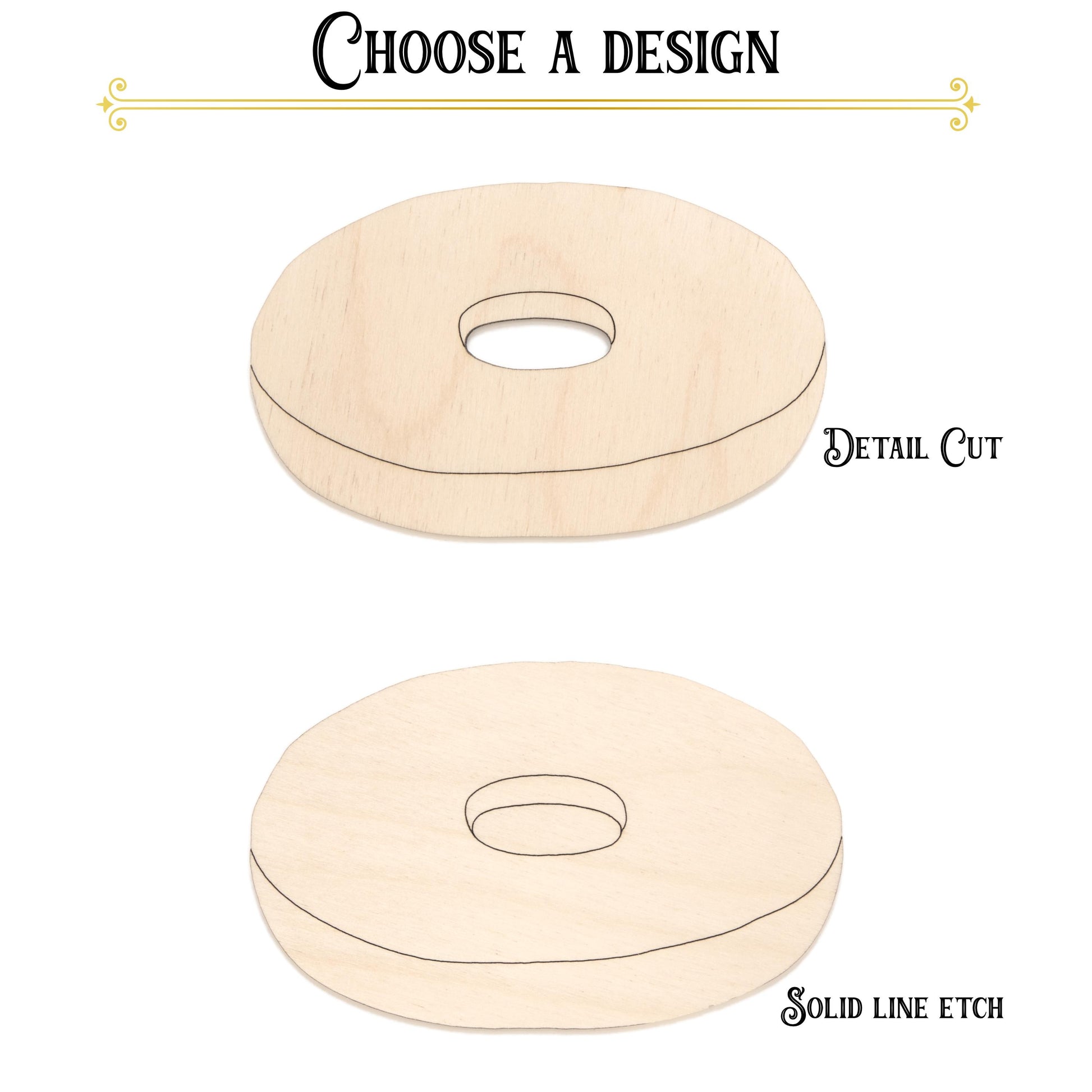 Bagel Half Wood Cutout - Laser Cut Unfinished Craft Shape - Multiple Sizes