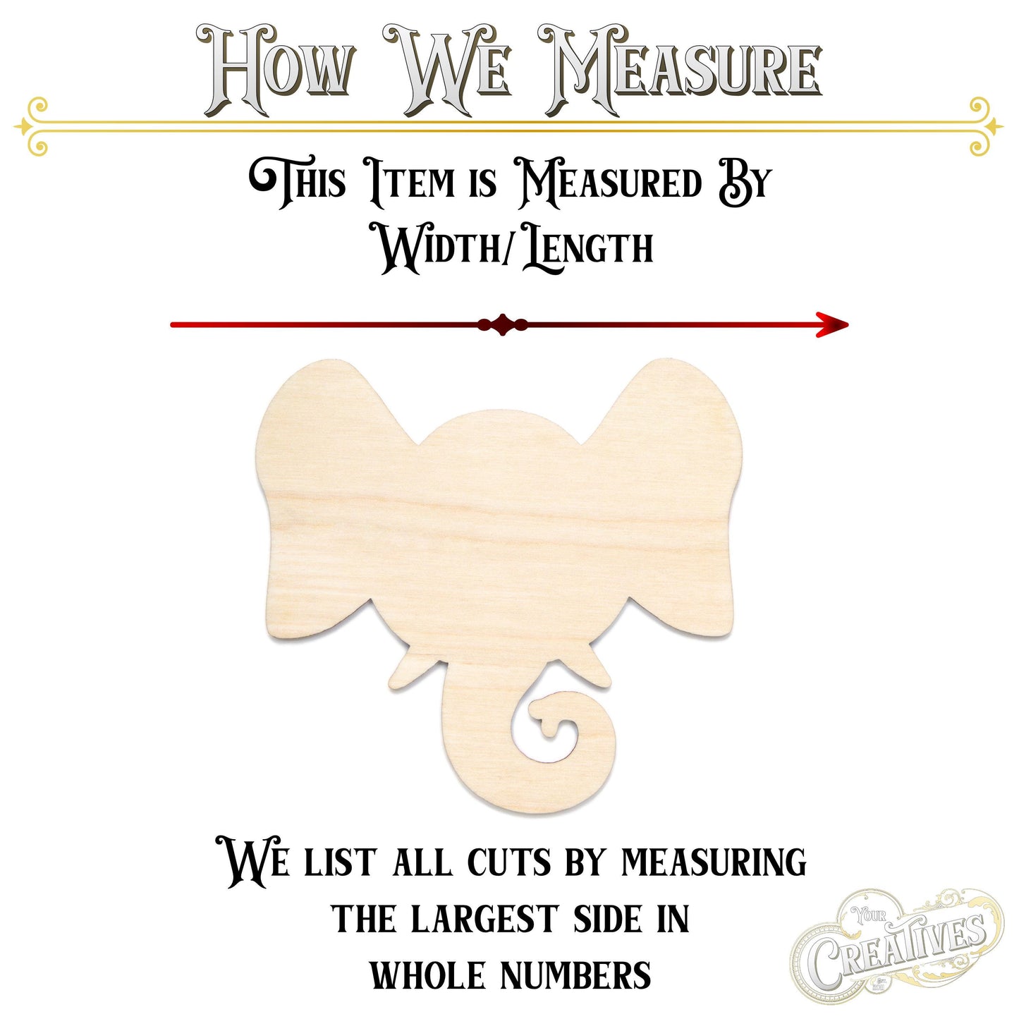 Elephant Head Blank Wood Cutout- Laser Cut Unfinished Craft Shape - Multiple Sizes