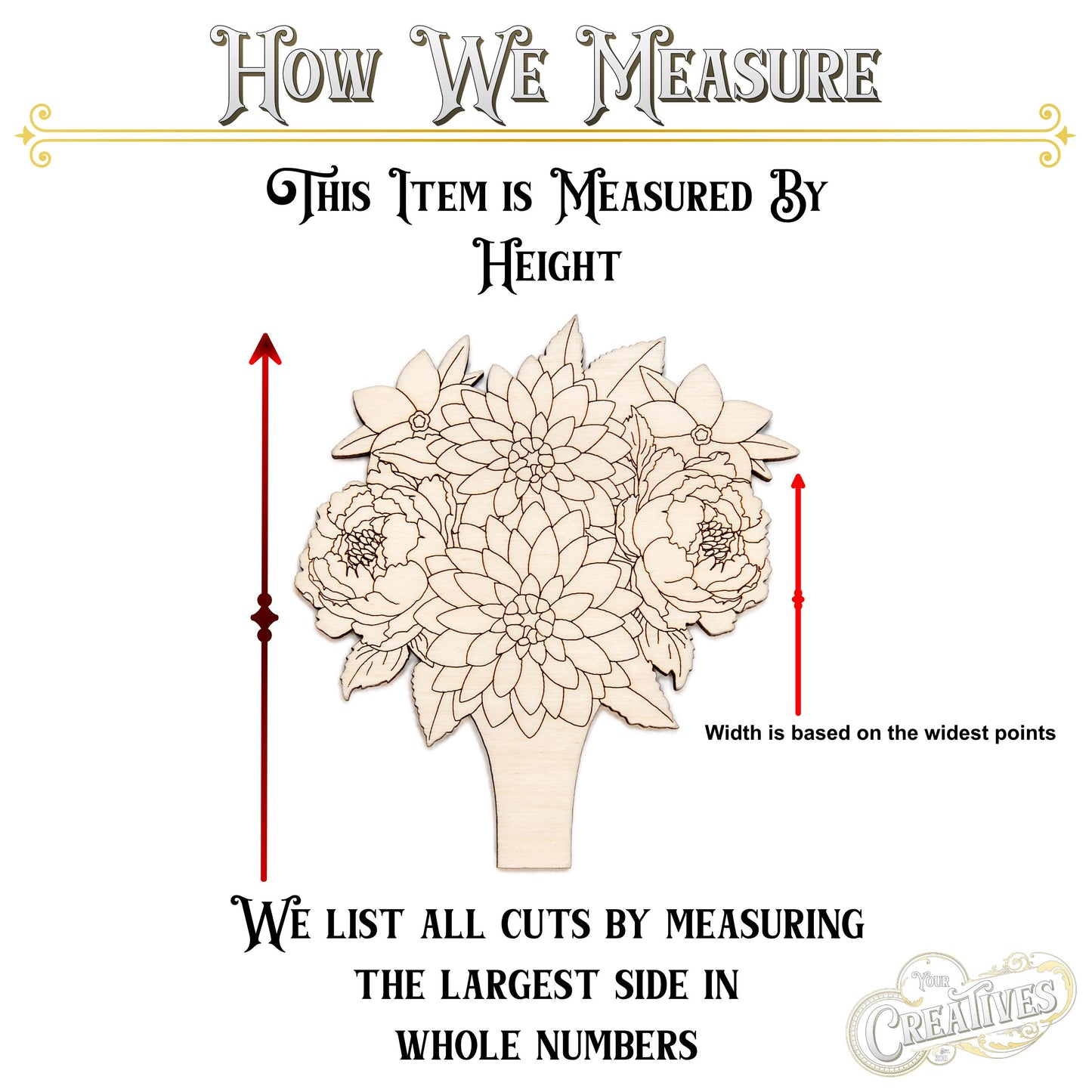 Bouquet Detail Wood Cutout - Laser Cut Unfinished Craft Shape - Multiple Sizes