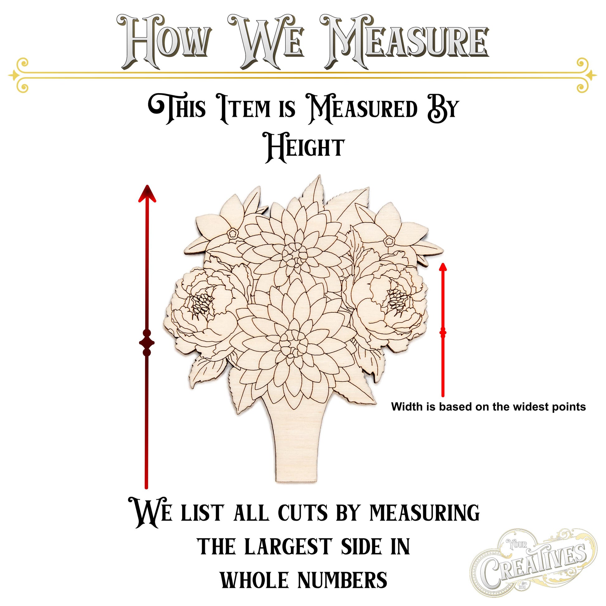 Bouquet Detail Wood Cutout - Laser Cut Unfinished Craft Shape - Multiple Sizes