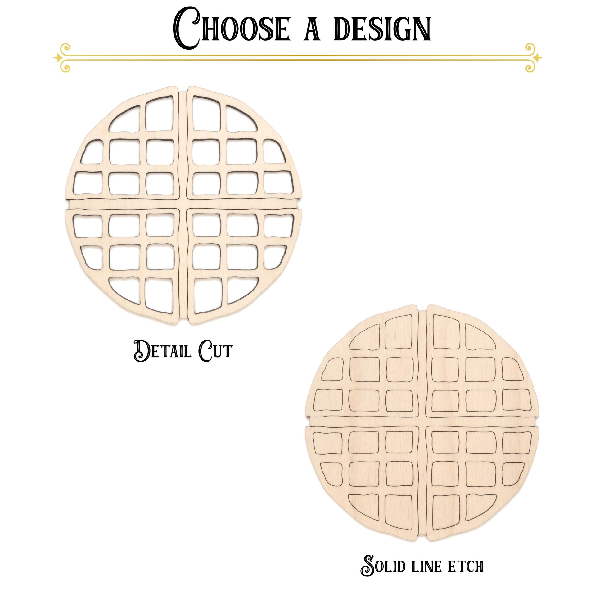 Waffle Detailed Wood Cutout - Laser Cut Unfinished Craft Shape - Multiple Sizes