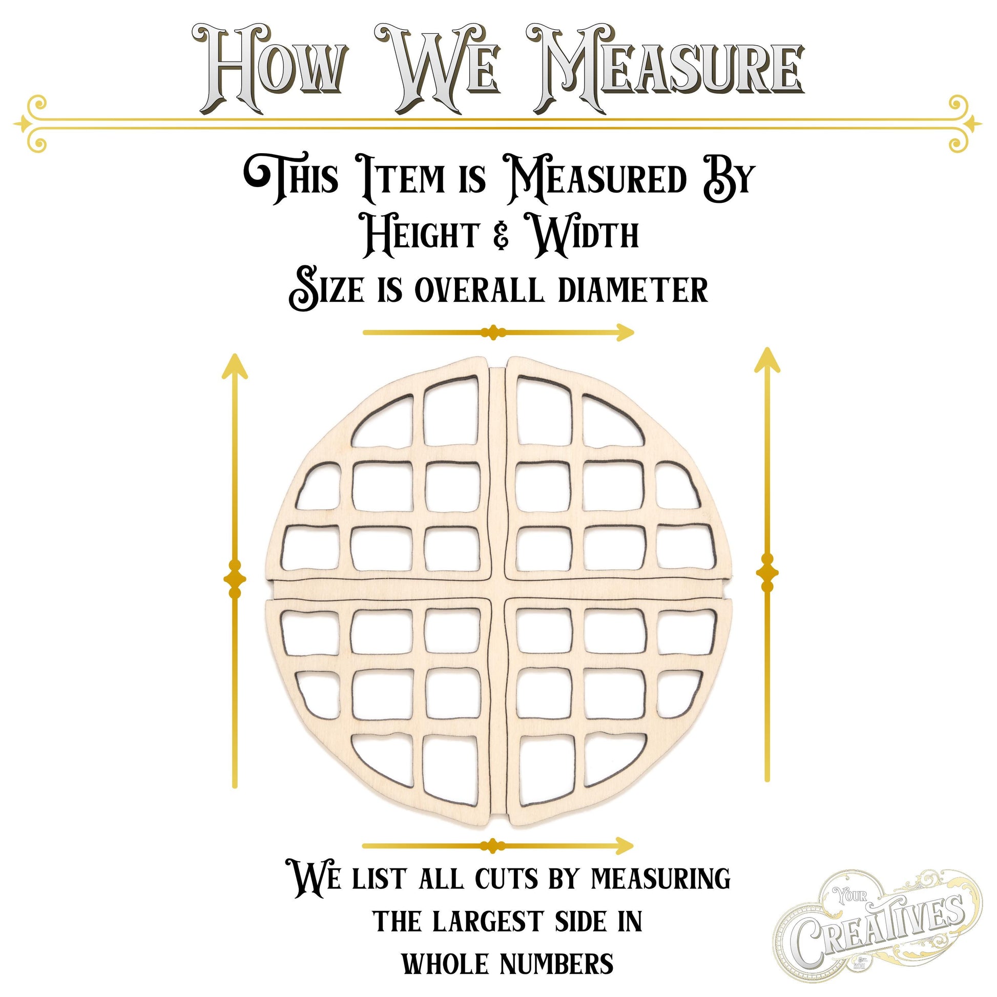 Waffle Detailed Wood Cutout - Laser Cut Unfinished Craft Shape - Multiple Sizes