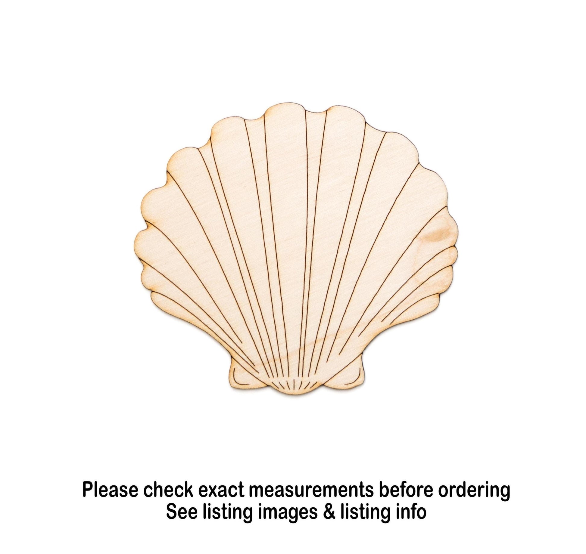 Clam Shell Detailed Wood Cutout - Laser Cut Unfinished Craft Shape - Multiple Sizes