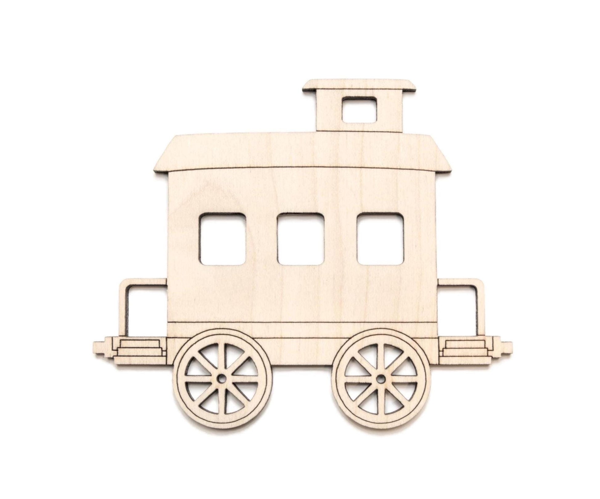Caboose Train Detail Wood Cutout - Laser Cut Unfinished Craft Shape - Multiple Sizes