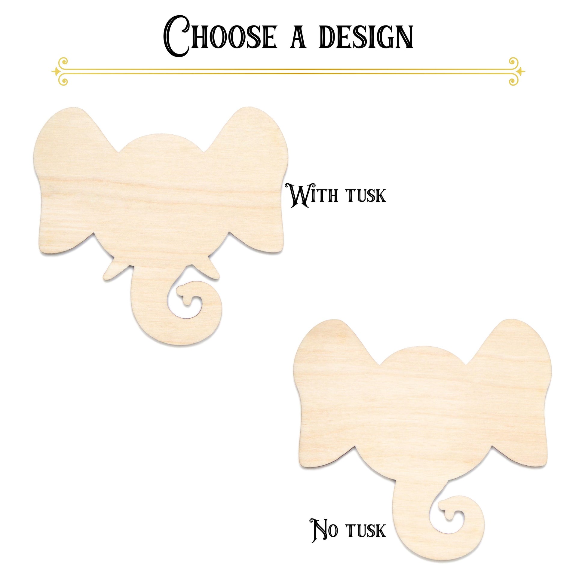 Elephant Head Blank Wood Cutout- Laser Cut Unfinished Craft Shape - Multiple Sizes