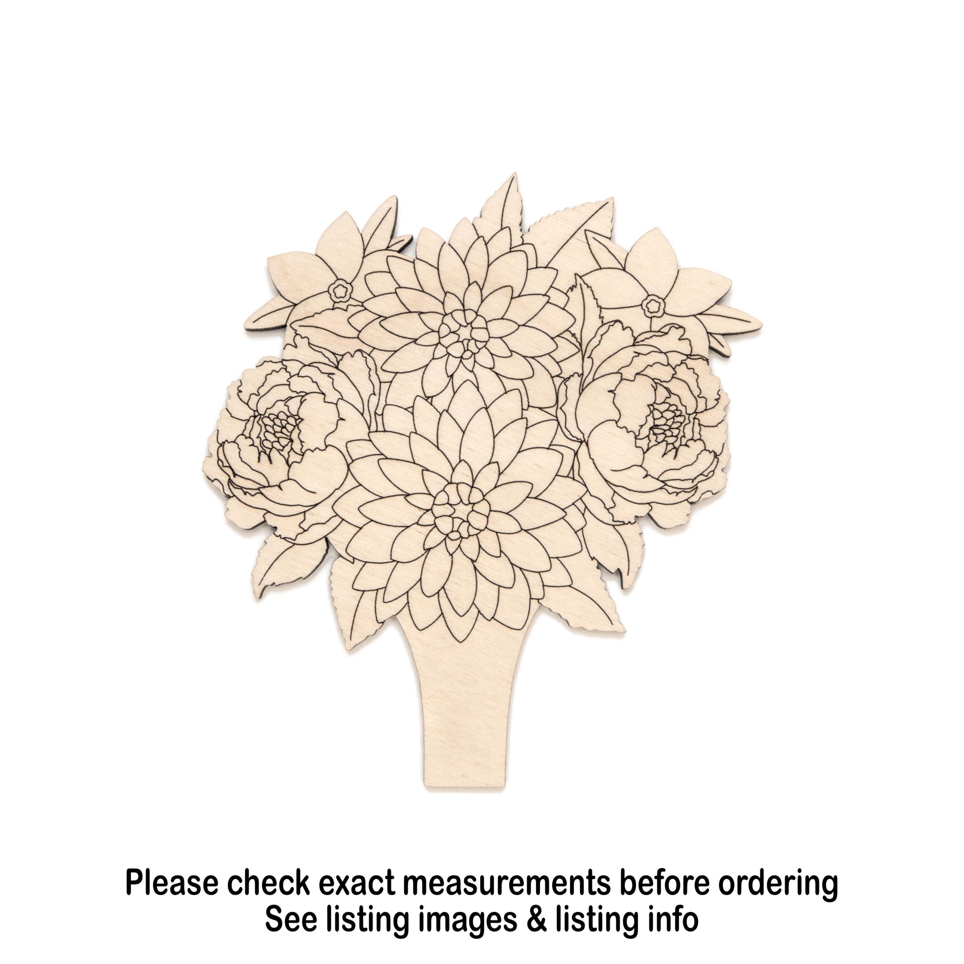 Bouquet Detail Wood Cutout - Laser Cut Unfinished Craft Shape - Multiple Sizes