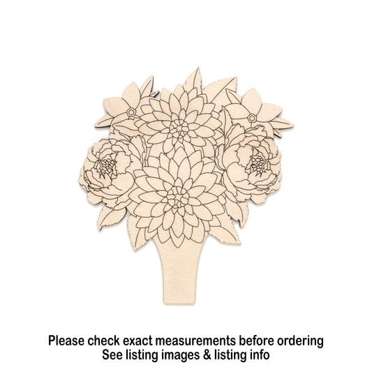 Bouquet Detail Wood Cutout - Laser Cut Unfinished Craft Shape - Multiple Sizes