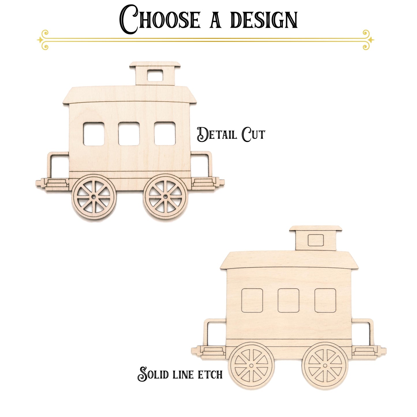 Caboose Train Detail Wood Cutout - Laser Cut Unfinished Craft Shape - Multiple Sizes