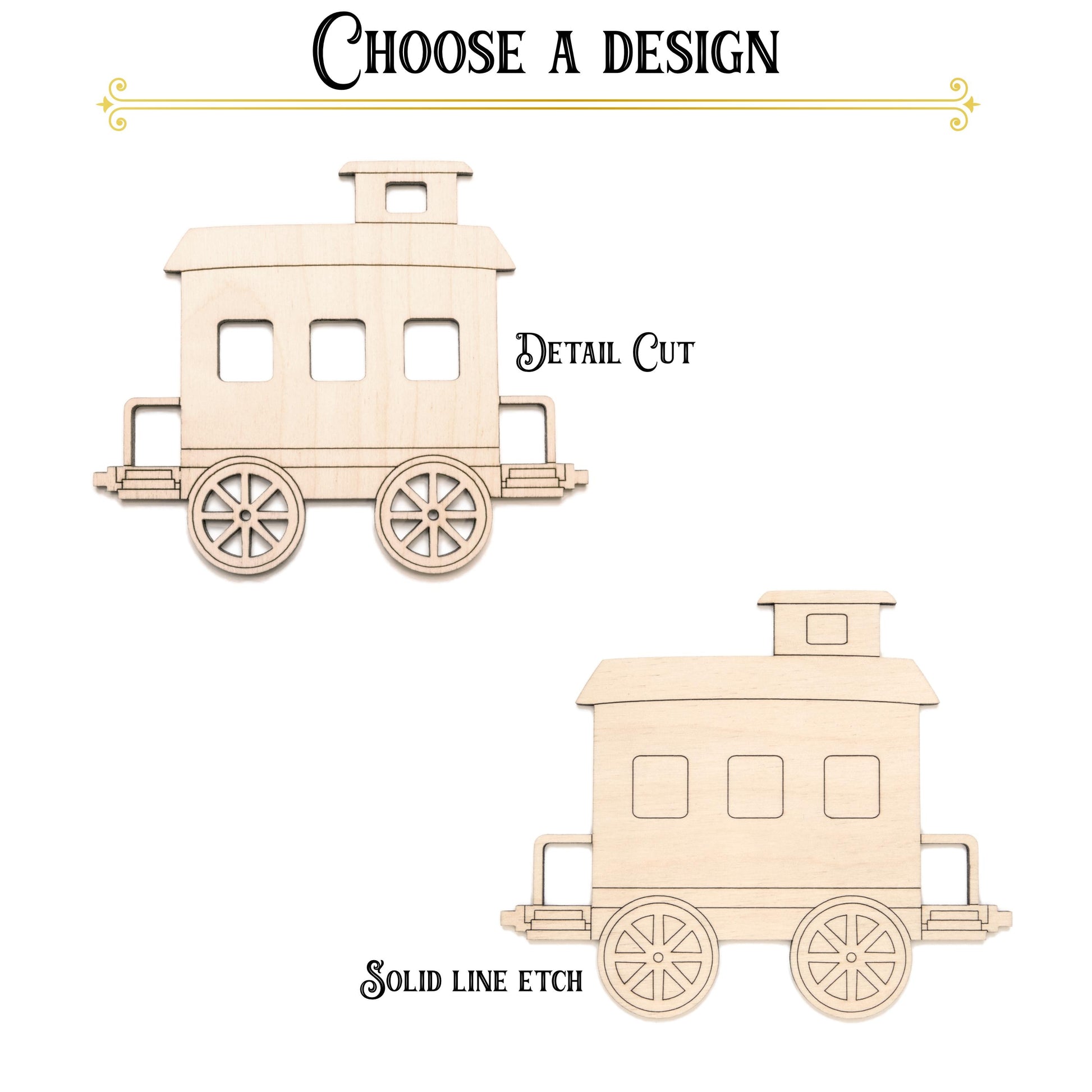 Caboose Train Detail Wood Cutout - Laser Cut Unfinished Craft Shape - Multiple Sizes