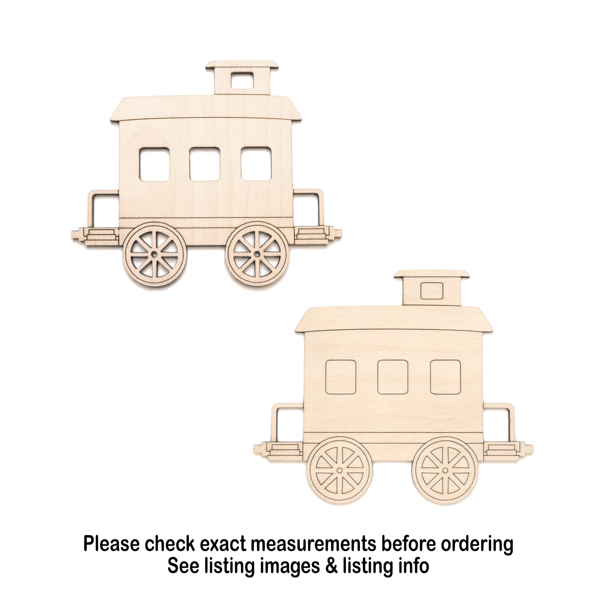 Caboose Train Detail Wood Cutout - Laser Cut Unfinished Craft Shape - Multiple Sizes