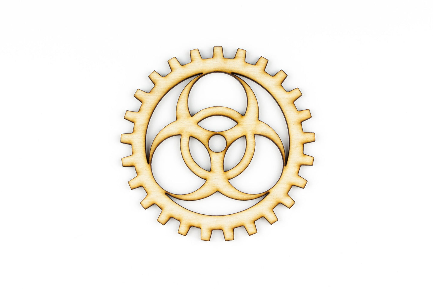 Plywood SteamPunk Gears-Bio-hazard Design-Craft Gears-Wood Gears-Laser Cut -Choose A Size - 1 Inch (2.54cm) through 11.75 Inch (29.845cm)