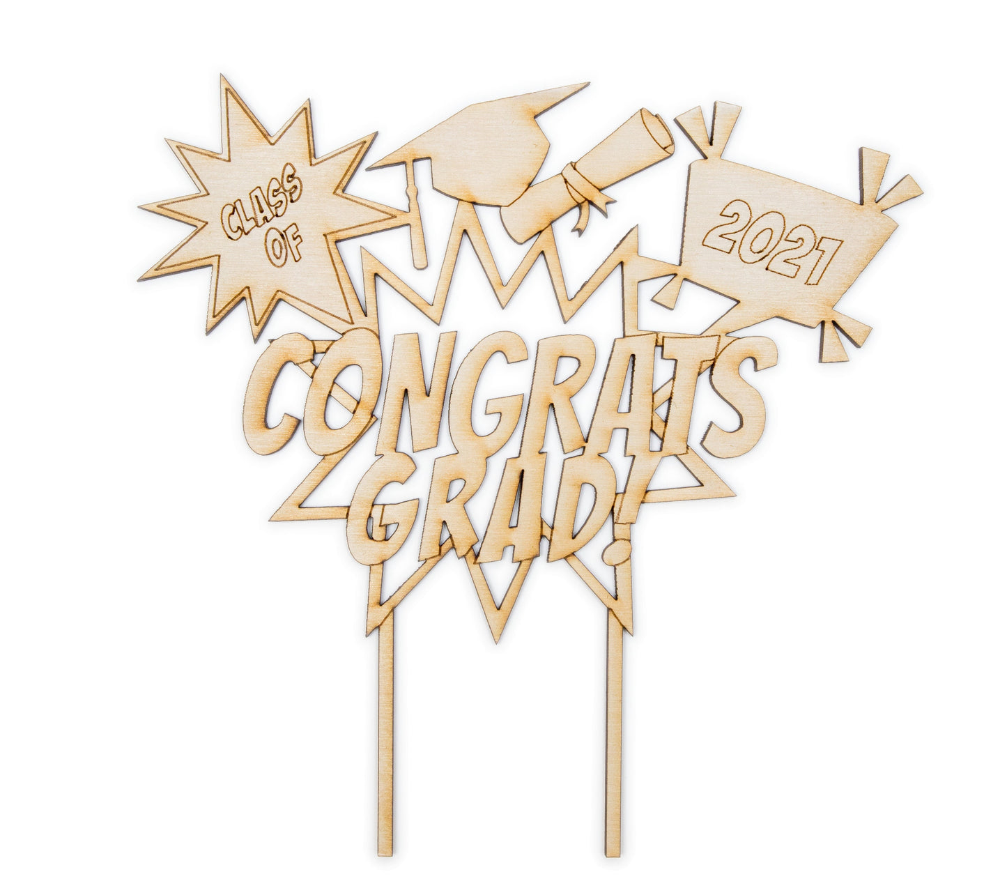 Comic Congrats Grad-Custom Year Cake Topper-Laser Cut Cake Topper-DIY Crafts-Cake Decor-Wooden Cake Accessories-Unfinished Wood-Grad Decor