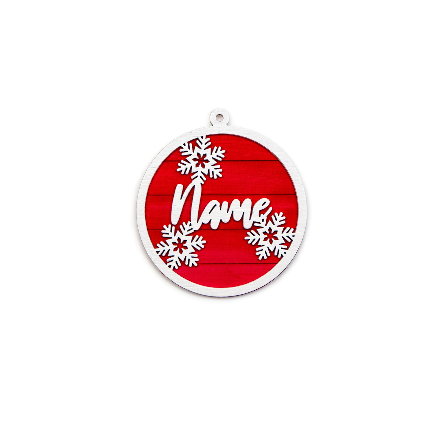 Custom Name With Snow flakes Painted Wood Ornament-Painted 3D Ornament-Red And White-Holiday Painted Ornaments-Personalized Ornaments